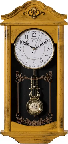 Vista 9 de Clockswise - Reloj de pared grande vintage de abuelo con péndulo de plástico con aspecto de madera para sala de estar, cocina o comedor