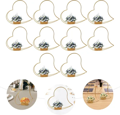 Vista 8 de 10 piezas de jarrones dorados centros de mesa de boda de metal geométrico melocotón corazón cestas para hogares, restaurantes, terrazas, cafeterías