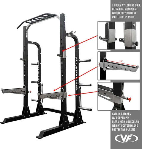 Vista 5 de Valor Fitness Máquina de sentadillas de media rejilla - Estación de dominadas de agarre múltiple de 5 posiciones - Altura ajustable, almacenamiento