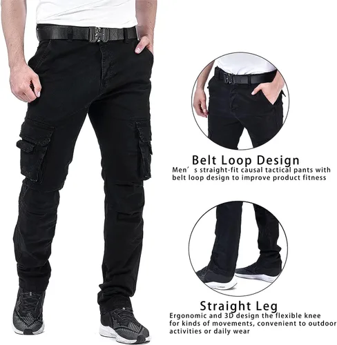 Vista 2 de Pantalones de senderismo para hombre, pantalones cargo Ripstop para exteriores, multibolsillo, pantalones militares casuales de trabajo