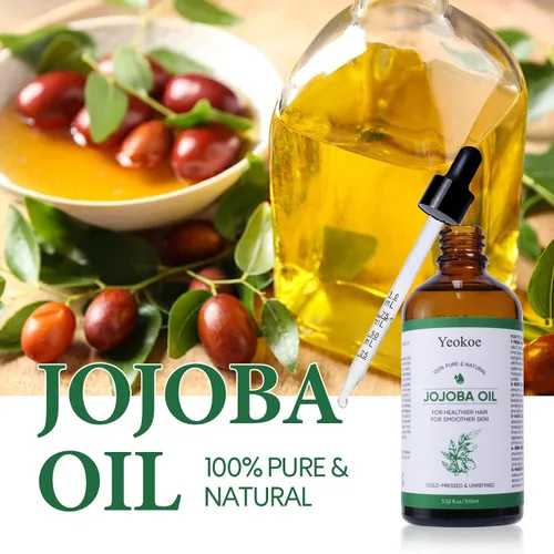 Vista 4 de Yeokoe Aceite de Jojoba Puro Prensado en Frío Sin Refinar Gua Sha para Cabello Más Saludable, Piel Más Suave, Aceite Hidratante Base Portador 3.52oz