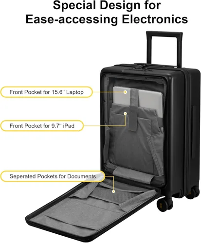 Vista 3 de LEVEL8 Road Runner - Maleta de mano con compartimento, maleta ligera de 20 pulgadas con ruedas aprobada por aerolíneas, equipaje a cuadros