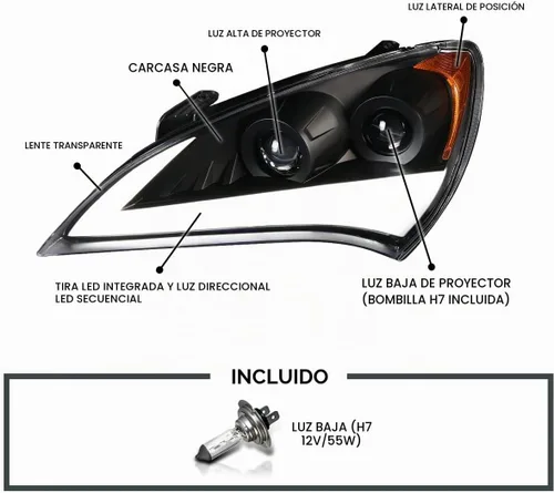 Vista 3 de SPEC-D TUNING Faros delanteros con barra de luz LED negra y proyectores con señal de giro secuencial compatible con Hyundai Genesis Coupe 2010-2012