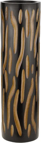 Vista 2 de AeraVida Eco-Chic - Jarrón de madera cilíndrico de mango tallado a mano marrón de 14 pulgadas Florero alto de madera Decoración del hogar