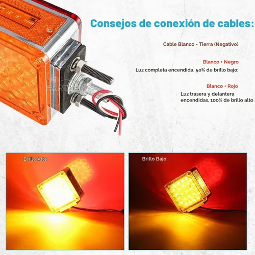 Vista 5 de Partsam 2 piezas cuadradas de doble cara para guardabarros de doble cara, 52 luces LED ámbar/rojo, luces de pedestal LED de doble cara impermeable