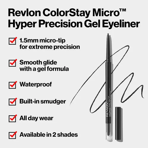 Vista 2 de Revlon ColorStay - Delineador de ojos de gel, maquillaje de ojos Micro Hyper Precision con difuminador integrado, impermeable, de larga duración