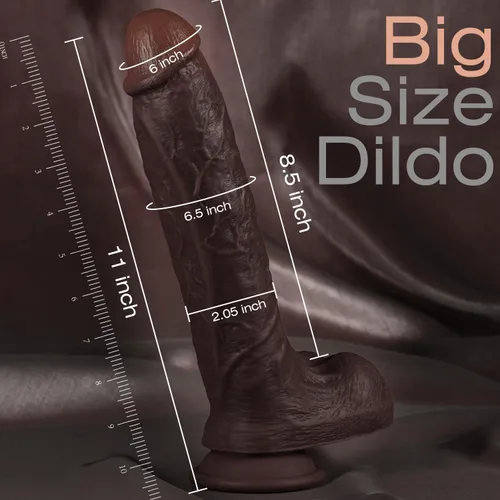Vista 6 de Consolador sexual negro grande realista de 11 pulgadas, consolador grueso similar a la piel con fuerte ventosa para manos libres, consolador