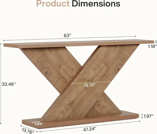 Vista 2 de Tribesigns Mesa consola de granja de 63 pulgadas, mesa de sofá de madera detrás del sofá con almacenamiento, estación de sofá de entrada larga