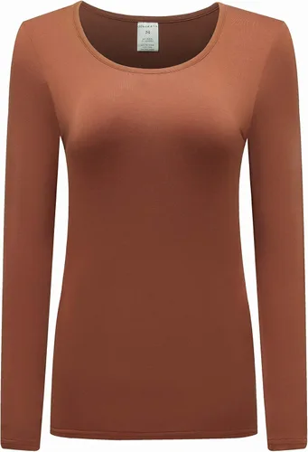 Vista 48 de OThread & Co. Camiseta de manga larga con cuello redondo para mujer, capa básica, de elastano Albaricoque
