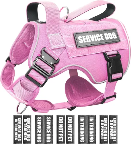 Vista 14 de WINSEE - Chaleco para perro Molle con hebilla de metal, 2 unidades, con 10 parches para mascotas Tactical Dog Harness for Medium Dog, No-pull