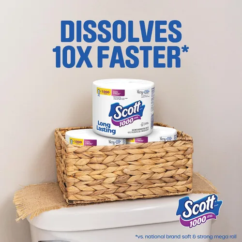 Vista 5 de Scott 1000 Papel higiénico por rollo, 18 rollos, seguro para fosa séptica, papel higiénico de 1 capa