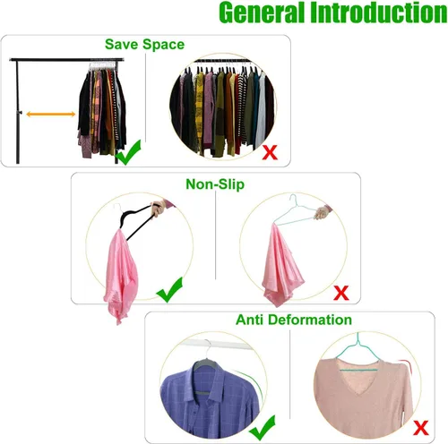 Vista 3 de Paquete de 50+10 perchas de terciopelo antideslizantes para ropa para trajes, perchas para ahorrar espacio, 15 ~ 20 libras, resistentes de 17.5 Negro