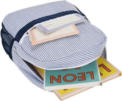 Vista 5 de Mochila ligera para niños pequeños, mochila preescolar de sirsaca para niños, bonita mochila plisada para jardín de infantes, pequeña, marino