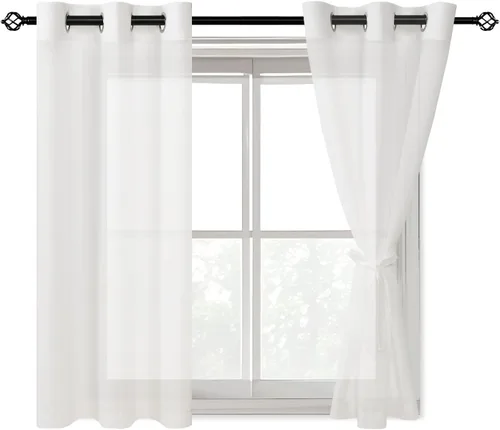 Vista 11 de DWCN Cortinas traslúcidas color verde frijol para sala de estar y dormitorio - Cortinas voile con aspecto de lino sintético con ojales en la parte