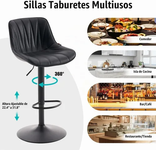 Vista 8 de Kidol & Shellder Juego de 2 taburetes de bar ajustables giratorios de altura de mostrador, modernos tapizados de piel sintética, taburetes de bar