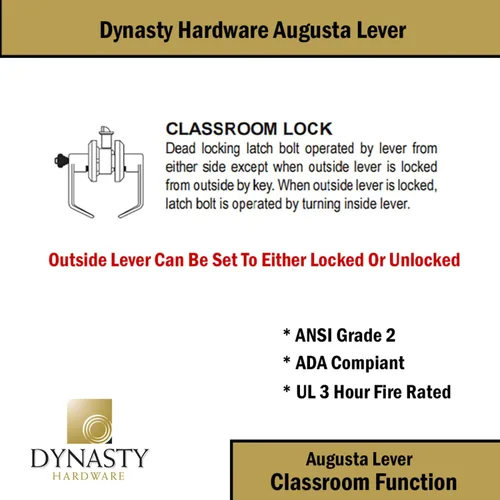 Vista 4 de Dynasty Hardware Cerradura de puerta de aula con llave, compatible con ADA, mango de bloqueo resistente de grado 2 para escuela, aula