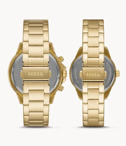 Vista 2 de His and Her - Juego de reloj multifunción de acero inoxidable en tono dorado Oro