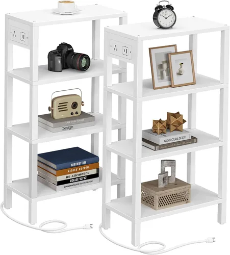 Vista 23 de TUTOTAK - Mesa auxiliar pequeña con estación de carga; mesa lateral estrecha con puertos USB y tomas de corriente; mesa de sofá delgada; mesita