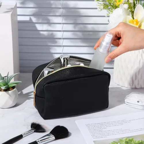 Vista 6 de Sweetude 10 bolsas de maquillaje a granel para mujeres, regalo preparatorio, bolsa de cosméticos de piel sintética, pequeña bolsa de aseo