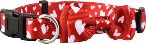 Vista 2 de Collar de perro de San Valentín con corbatín, pajarita de corazón, San Valentín para perros grandes, medianos y pequeños