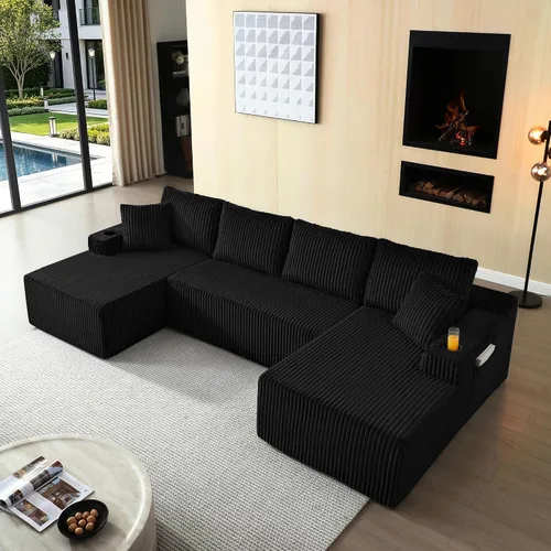 Vista 31 de Sofá modular sin huesos, sofá modular de 108 pulgadas con asiento profundo, sofás de pana en forma de U con diván izquierdo para sala de estar,