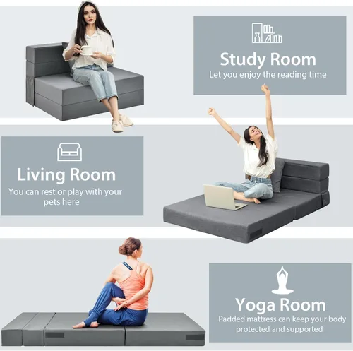 Vista 5 de Giantex Sofá cama plegable de 6 pulgadas con almohada, colchón de triple pliegue con espuma de alta densidad, sofá plegable con reposacabezas, cama