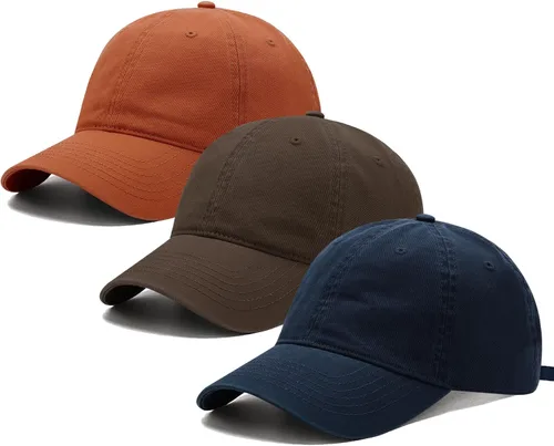 Vista 14 de Paquete de 3 gorras de béisbol vintage lavadas lisas de algodón de sarga ajustable a granel de perfil bajo clásico para hombres/mujeres