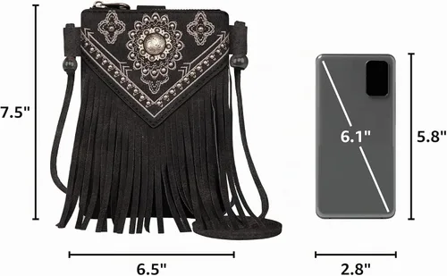 Vista 3 de Montana West Bolsos pequeños cruzados para mujeres estilo occidental con monedero para teléfono celular Aa-negro.