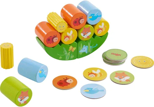 Vista 3 de HABA - Juego de apilamiento Fox, juguete de madera para más de 2 años, juego de habilidades motoras con prado tambaleante y 10 piedras apilables