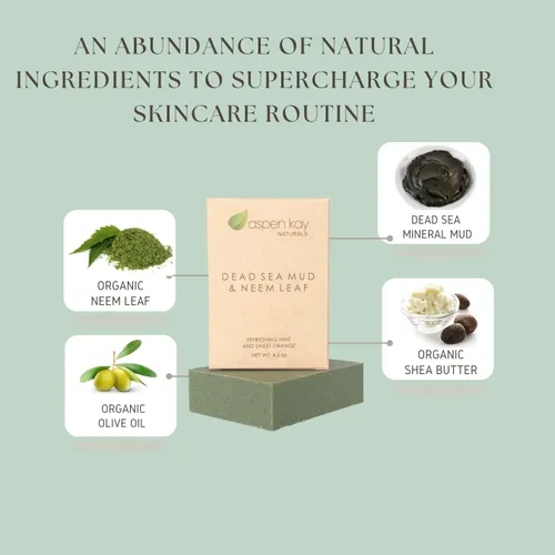 Vista 4 de Aspen Kay Naturals Jabón de barro y neem del Mar Muerto, con manteca de karité orgánica y aceite de oliva. Un maravilloso lavado facial de neem