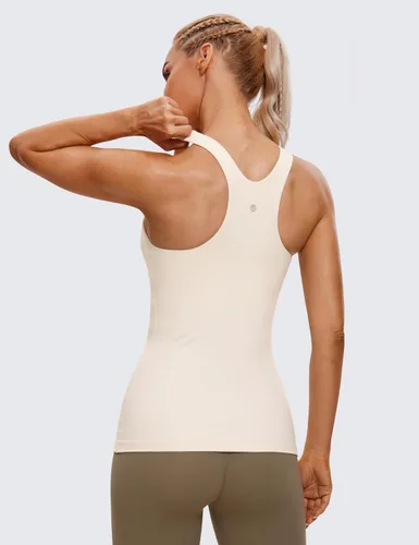 Vista 2 de CRZ YOGA Butterluxe Camisetas sin Mangas de Cuello Alto para Mujeres - Espalda Cruzada Entrenamiento Acolchada Yoga Atlética Camisola con Sujetador