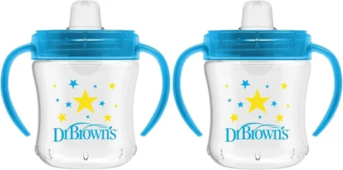 Vista 6 de Dr. Brown's Milestones Vaso de Aprendizaje con Boquilla Suave y Asas, Conejitos Héroes Rosados, Libre de BPA, 9 oz/270 mL, 9m+ Héroe de conejo rosa