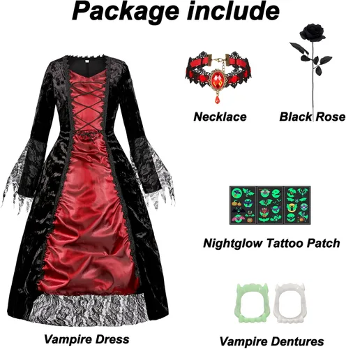 Vista 2 de jiobabe Disfraz de vampiro para niñas, disfraz de Halloween para cosplay