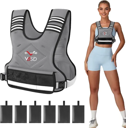Vista 10 de VBSD Adjustable Weighted Vest for Women Men 4-10lb/11-20lb/20-32lb Vest with 6 Ironsand Weights Body Weight Vest with Reflective Strip for Running