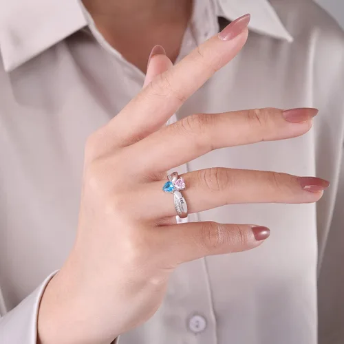 Vista 5 de OPALSTOCK Anillos de piedra natal para mujer, anillos de promesa para madre, anillos con nombre personalizado con 2 piedras natales de corazón