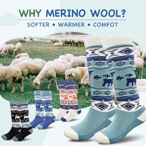 Vista 3 de Socks Daze Paquete de 2 calcetines de esquí de mezcla de lana merina para niños, hasta la rodilla, cálidos, para invierno, snowboard, patinaje