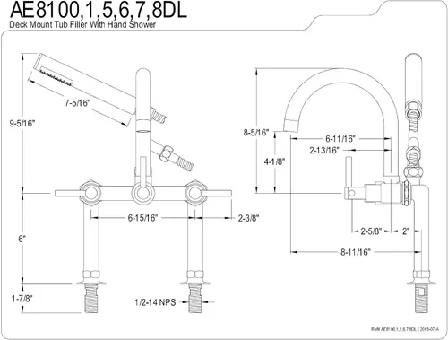 Vista 7 de Kingston Brass AE8107DL - Llenador de bañera con ducha de mano, latón cepillado