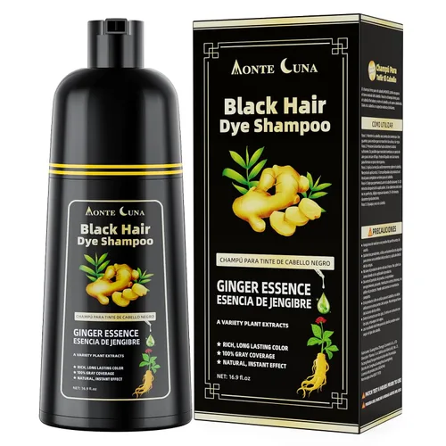 Vista 9 de IIIMEIDU 10 champú de tinte para el cabello para mujeres y hombres, champú de color 3 en 1, hierbas naturales para cobertura de cabello gris (negro)