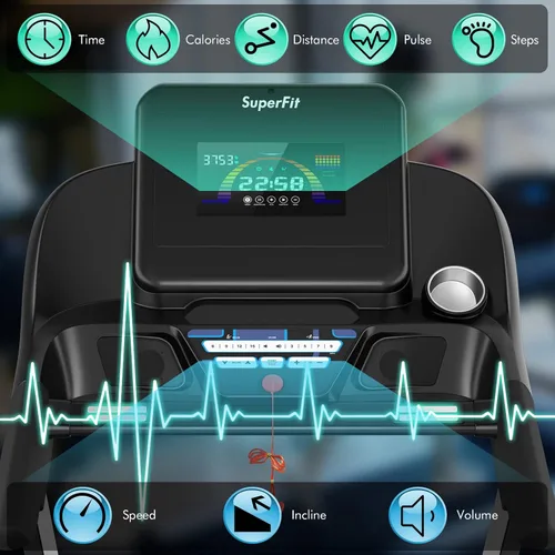 Vista 8 de GYMAX Caminadora plegable, caminadora inclinada automática de 4.75 HP con monitor LED, altavoz de dientes azules, control de aplicaciones, 20