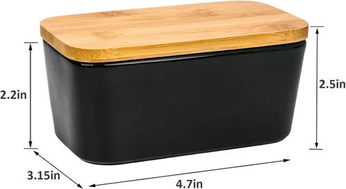 Vista 6 de Mantequillera con tapa, recipiente de porcelana con tapa de madera para mantequilla, apto para microondas, contenedor de almacenamiento