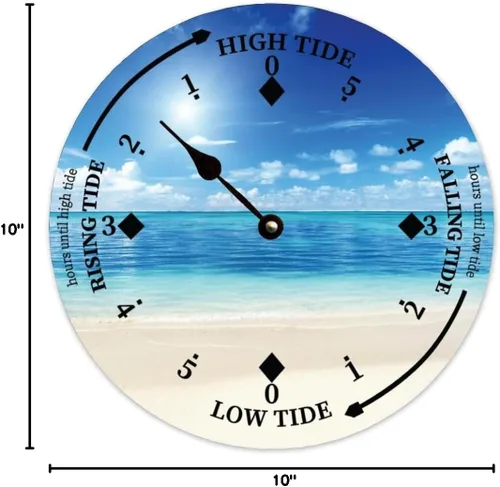 Vista 3 de Reloj de marea de arena con cielo azul con temática costera y océano, reloj de playa personalizado, reloj de marea de madera redondo, decoración