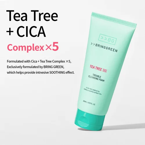 Vista 2 de BRING GREEN Tea Tree Cica Trouble Espuma limpiadora Limpiador suave para exfoliación, elimina puntos negros, puntos blancos, residuos faciales
