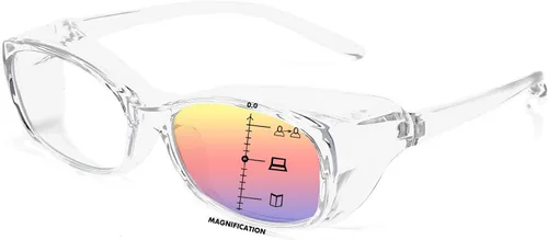 Vista 10 de Dollger Gafas de seguridad con lectores 1.5 2.0 1.0 progresivas multifoco anti niebla y bloqueo de luz azul gafas de lectura