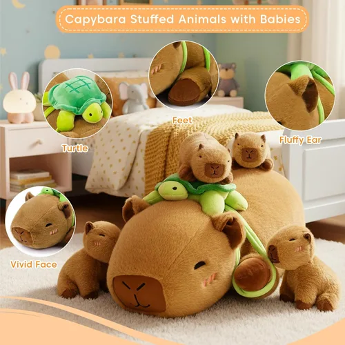 Vista 8 de SQEQE Capybara - Peluches con bebés, almohada de felpa suave Capibara