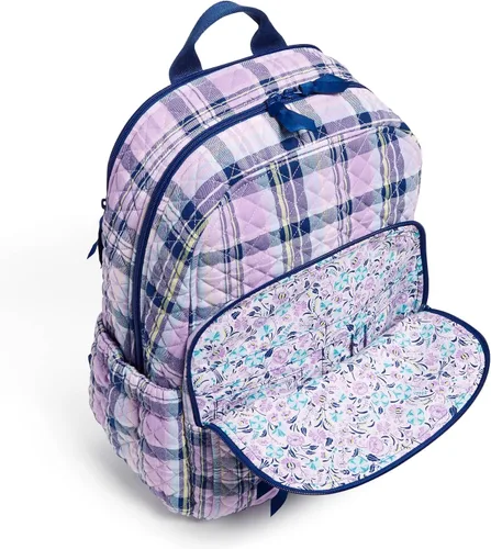 Vista 4 de Vera Bradley Mochila Campus de Algodón para Mujer, Amatista Plaid - Algodón Reciclado