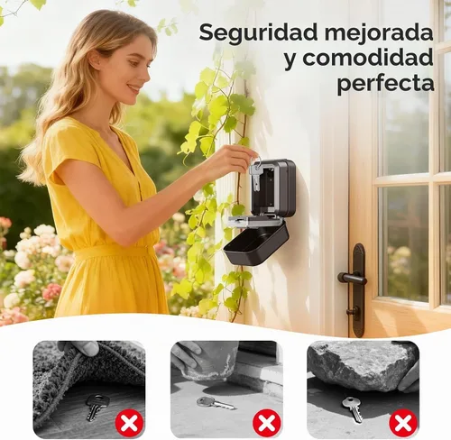 Vista 5 de Caja de Seguridad para Llaves con Diales Luminosos, Caja de Seguridad Impermeable para Montaje en Pared para Llaves con Código, Caja de Seguridad
