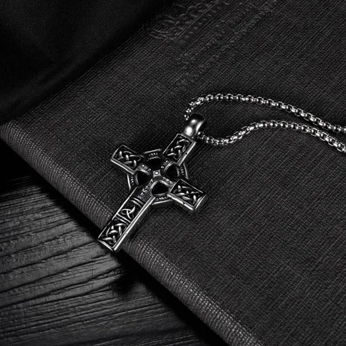 Vista 5 de Collar de cruz para hombre, collar de cruz celta de 23 pulgadas, también adecuado para hombres y mujeres, colgante de cruz religiosa, combinación