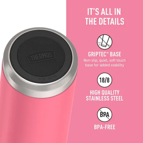 Vista 4 de THERMOS ICON SERIES - Botella de agua aislada con tapa con popote, 18 onzas, rosa intenso, botella de agua aislada al vacío de acero inoxidable