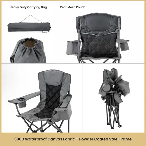 Vista 6 de ARROWHEAD OUTDOOR Paquete de 2 sillas plegables portátiles para acampar con enfriador de 6 latas, portavasos y soportes para copas de vino, bolsa