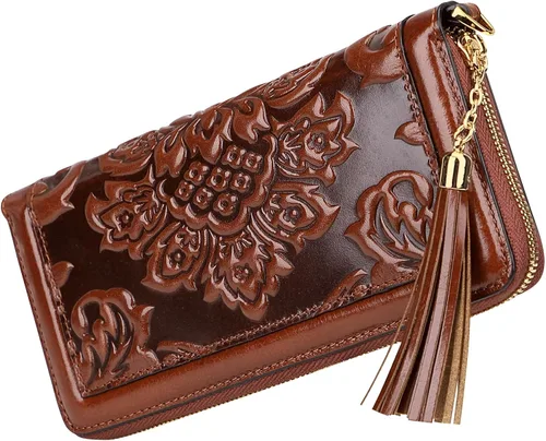 Vista 2 de PIJUSHI Billeteras de cuero para mujer, cartera floral con tarjetero